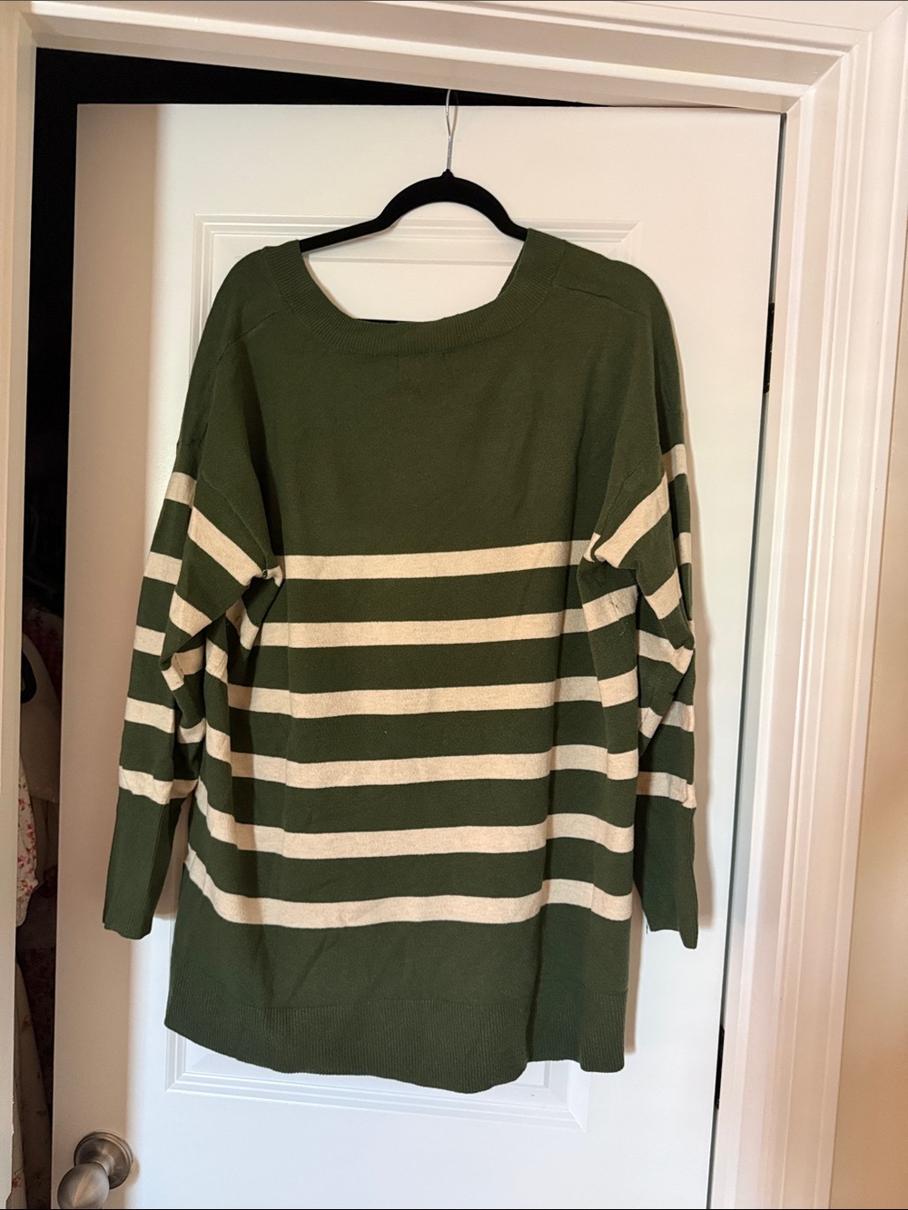 AVA & VIV Olive Green Striped V-Neck Sweater - Picture 2 of 3